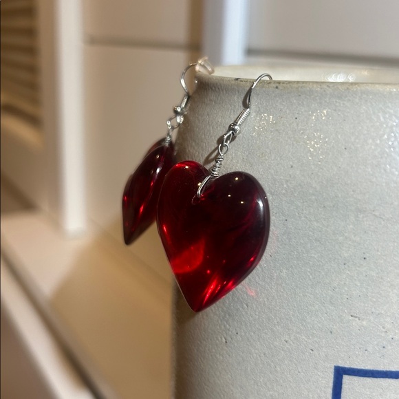 Handmade Red Heart Resin Earrings - Picture 4 of 6